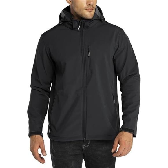 Outdoor Ventures Men's Lightweight Softshell Jacket Fleece Lined Hooded - Picture 6 of 6
